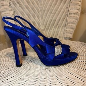 Elegant Blue Satin Women's Heels